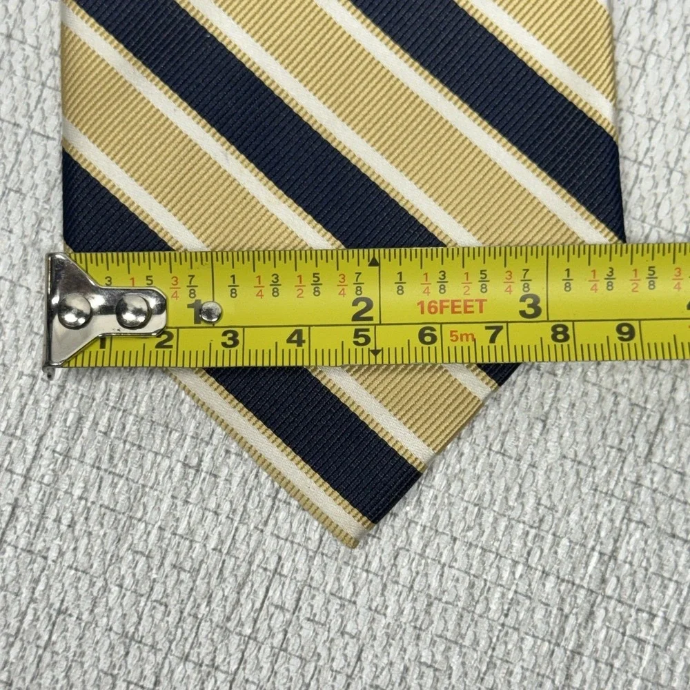 Roundtree & Yorke Silk‎ Tie Mens OS Gold Navy Blue Striped Classic Preppy Formal